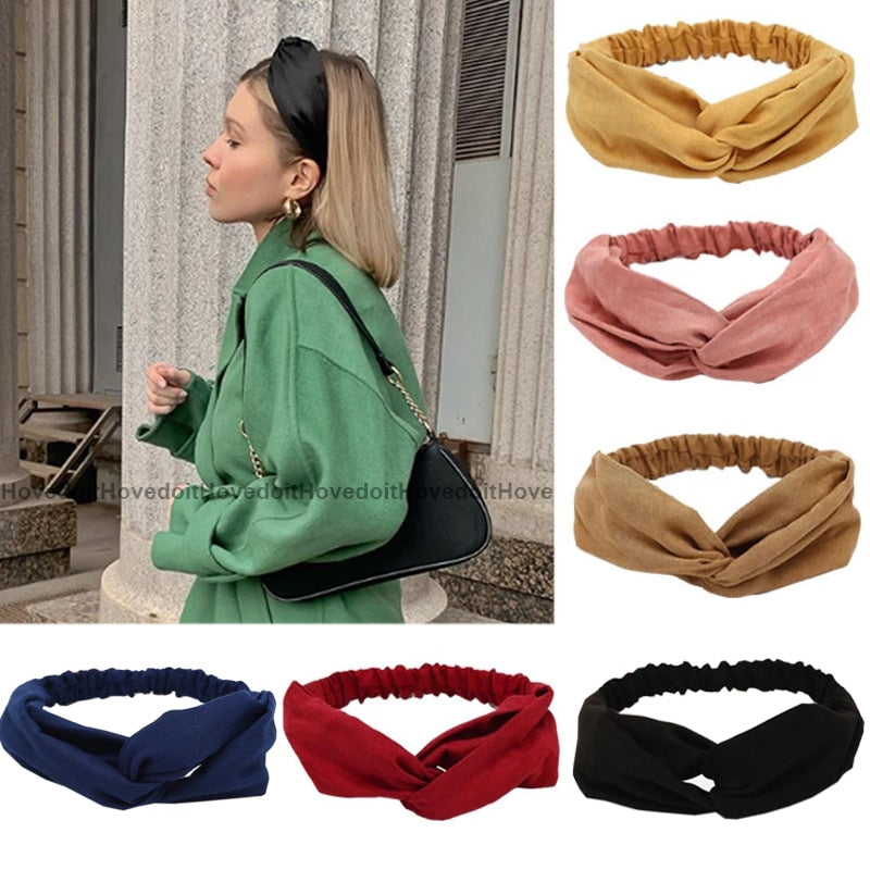 Fashion Women Solid Color Headband Cross Top Knot Elastic Hair Bands Girls Hairband Hair Accessories Twisted Knotted Headwrap