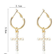 Load image into Gallery viewer, korean Fashion Big Long Cross drop Earrings for Women Gold Silver Color 2022 Dangle hanging Drop Earrings Brincos female Jewelry