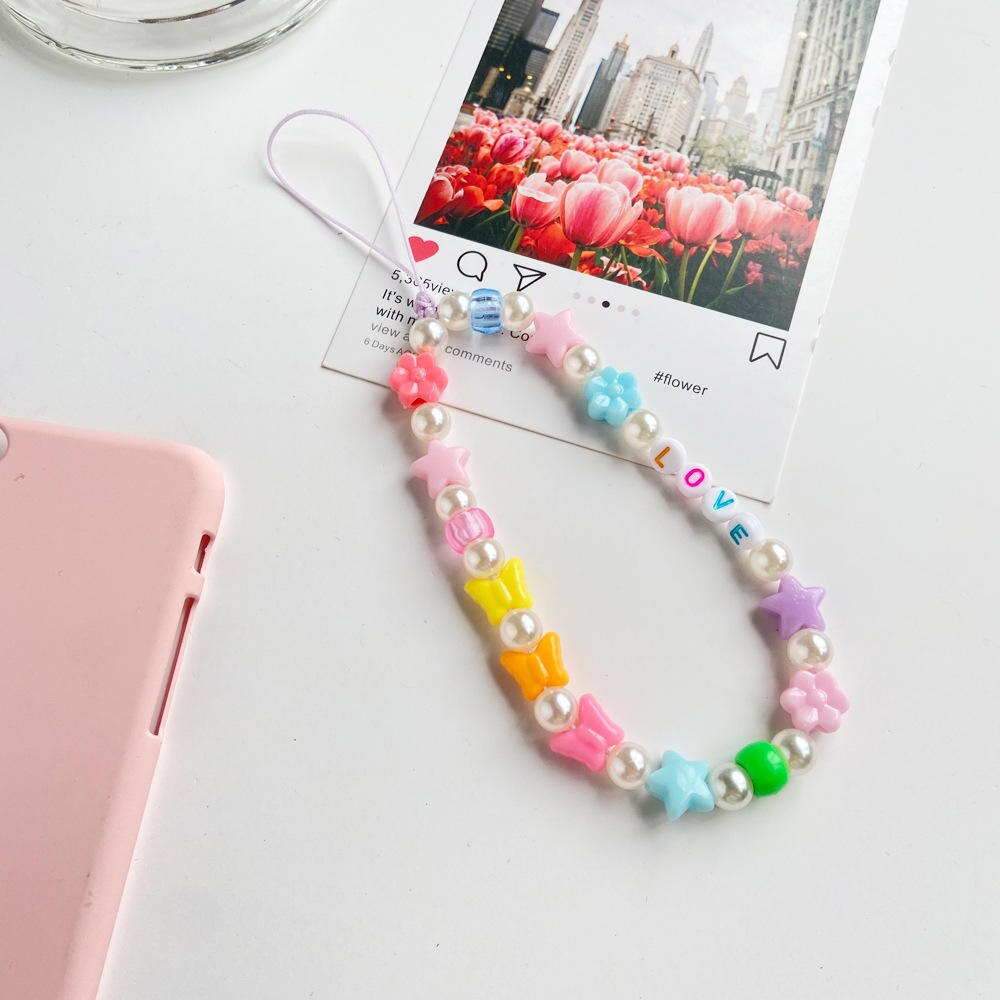 1Pc New Chain For Phone Mobile Strap Hand Made Charm Butterfly Women Cellphone Jewelry Beads Anti-Lost Lanyard Phone Accessories