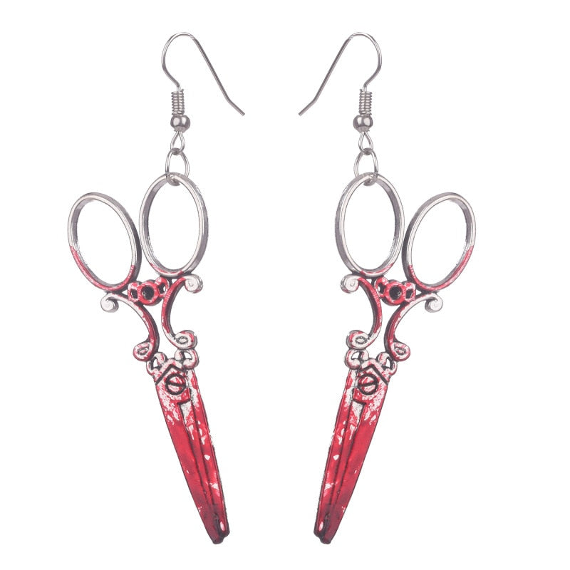 2022 Goth Horrible Blood Scissors Earrings Handmade New Fashion Bloodstained Sword Axe Punk-Style Halloween Dangle Earrings