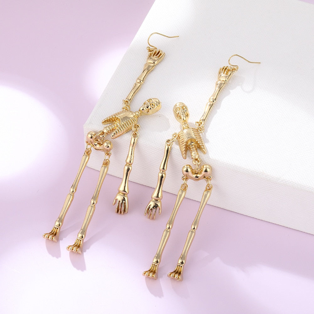 Lost Lady Punk Gothic Skeleton Skull Dangle Earrings for Women Asymmetrical Long Earrings Fashion Jewelry Wholesale Female Gifts