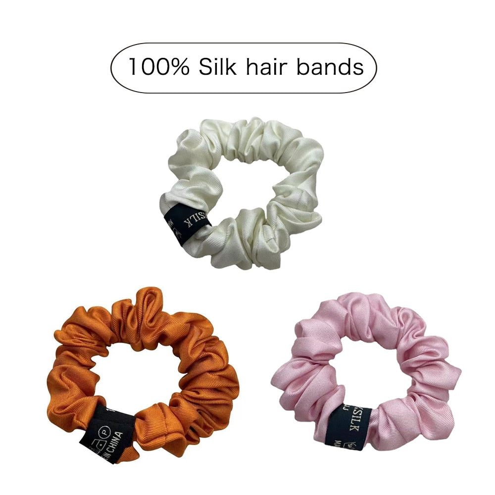 2022 New 100 Pure Mulberry Twill Silk Large Tie Hair Silk Simple Pure Color Retro Hair Bands for Women Hair Tie Rope Accessories