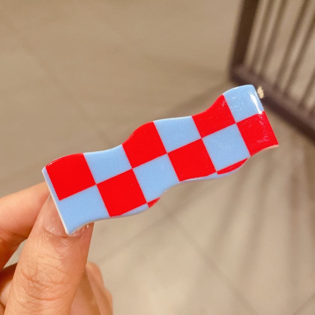ins wave checkerboard hairpin sweet wild bangs clip color plaid hairpin side clip net red hair accessories female tide
