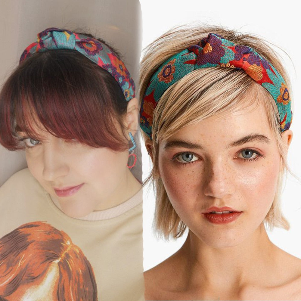 Top Bezel Print Headband Vintage Women Floral Elastic Hairband Hair Hoop Headdress Cross Knot Head Band Girls Hair Accessories