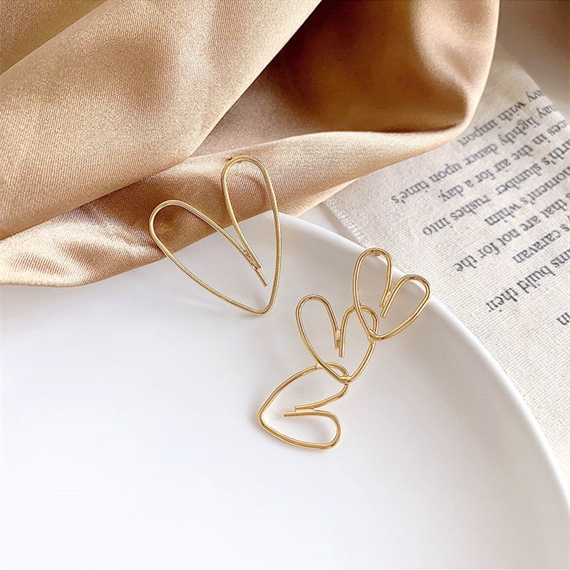Sweet Gold Color Hollow Heart Earrings Women Wedding Party Club Fashion Long Asymmetry LOVE Heart Earrings Jewelry Cheap