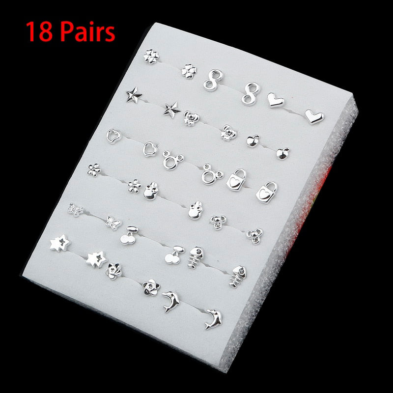 36/18/12Pairs Earrings Mixed Styles Rhinestone Sun Flower Geometric Animal Plastic Stud Earrings Set For Women Girls Jewelry