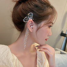 Load image into Gallery viewer, Fashion Crystal Butterfly Clip On Earring Pearl Bead Ear Cuff Long Tassels Charm Hollow Earrings For Women Clip Jewelry Gifts