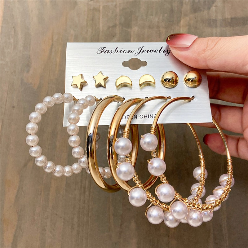 17KM Bohemian Gold Snake Butterfly Drop Earrings Set For Women Pearl Acrylic Dangle Earrings 2022 Trend Set of Earrings Jewelry