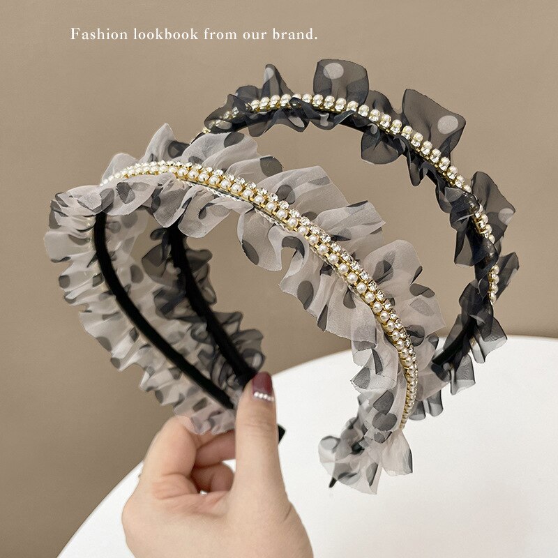 Luxury Diamond Headbands for Women Fashion Design Lace Bow Hairbands Girs Pearl Elastic Headband 2022 Fashion Hair Accessories