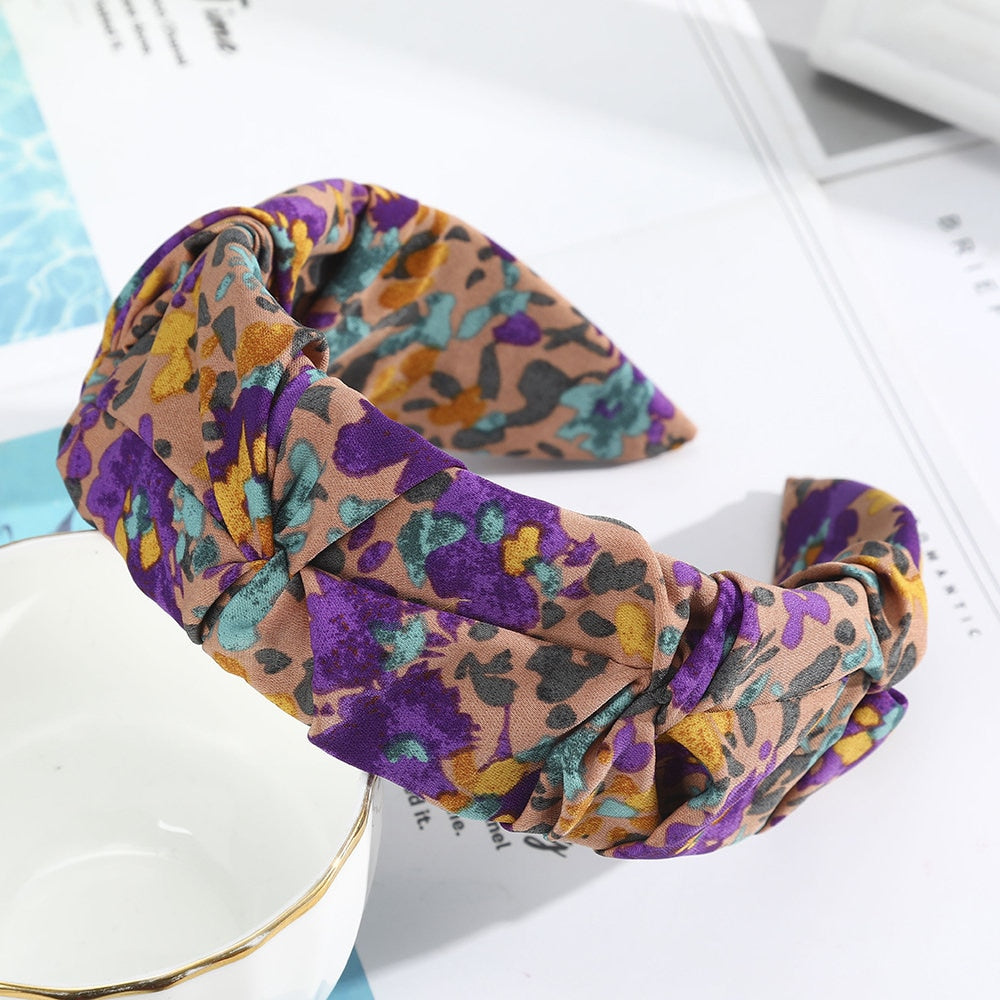 AWAYTR Flower Print Folds Headband Bezel Turban Elastic Scrunchies for Women Bow Hairband Girls Hair Accessories Jewelry Bands
