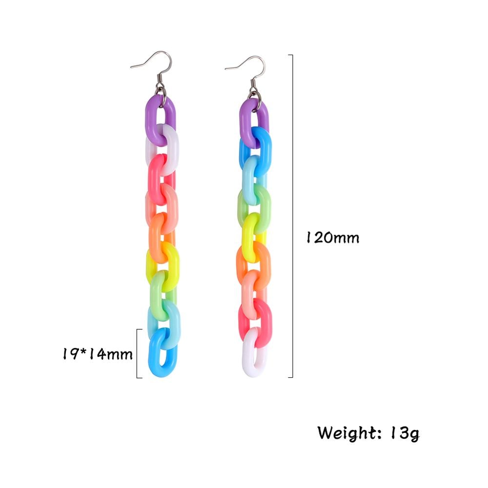 Sipuris Candy Color Acrylic Earrings Long Chain Personality Statement Earring For Women Rainbow Geometric Jewelry Party Gift New