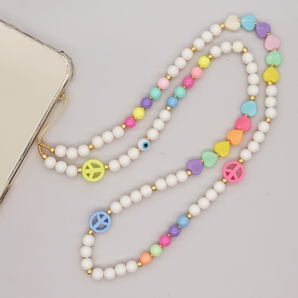 Handmade Cell Phone Chains Evil Eye Pendants For Mobile Strap Clay Beads Necklace Telephone Jewelry Long Neck Chain Lanyard цепо