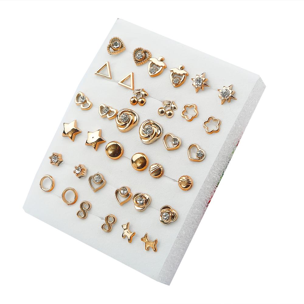 18/36Pairs Women Acrylic Crystal Small Stud Earrings Set Girl Child Heart Star Animal Moon Crown Plastic Earring Brincos Jewelry