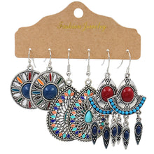 Load image into Gallery viewer, 47 Style New Vintage Earrings Jewelry For Women Fashion Silver Color Geometric Tassels Colored Stone Pendant Earrings Party Gift