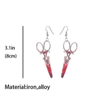 Load image into Gallery viewer, 2022 Goth Horrible Blood Scissors Earrings Handmade New Fashion Bloodstained Sword Axe Punk-Style Halloween Dangle Earrings