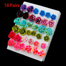 Load image into Gallery viewer, 36/18/12Pairs Earrings Mixed Styles Rhinestone Sun Flower Geometric Animal Plastic Stud Earrings Set For Women Girls Jewelry