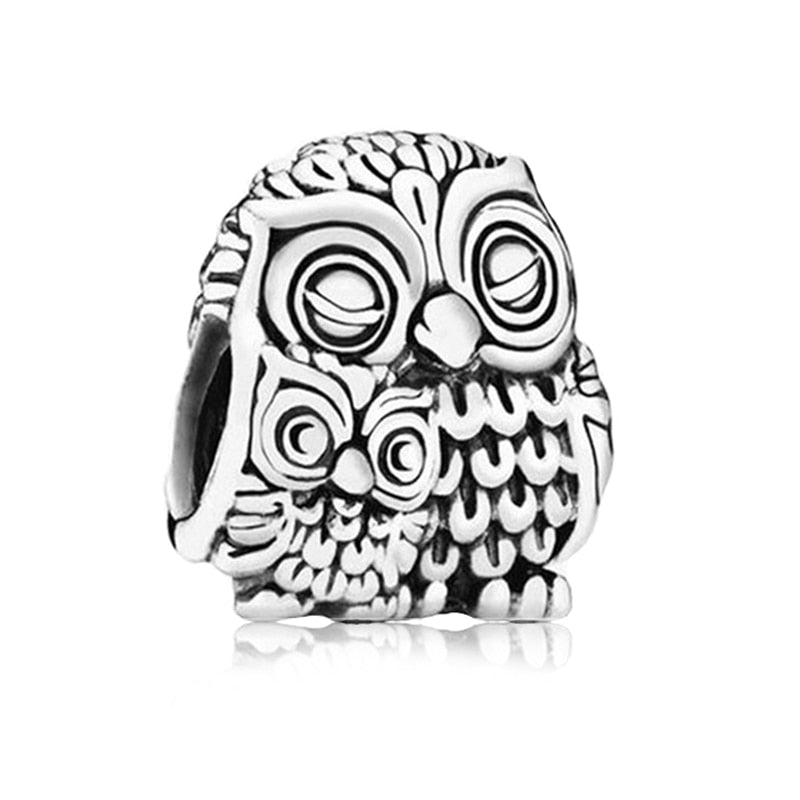 New Silver Color Feather Crown Safety Chain Owl Love Beads Tower Pendant Fit Pandora Charms Bracelets DIY Women Original Jewelry