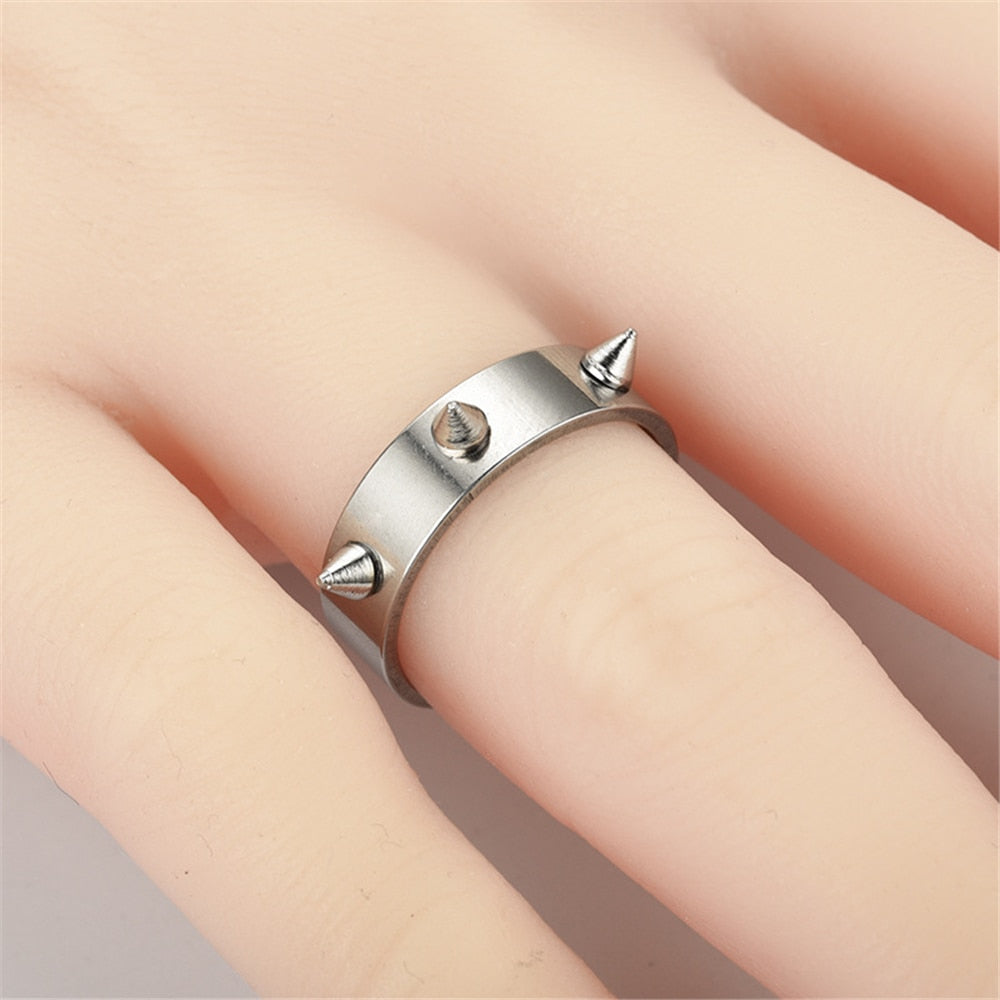 1PC Gothic Stainless Steel Ring Punk Style Thorn Jewelry Rock Hip Hop Self-defense Rings Metal 3 Spiked Emergency Defense Ring
