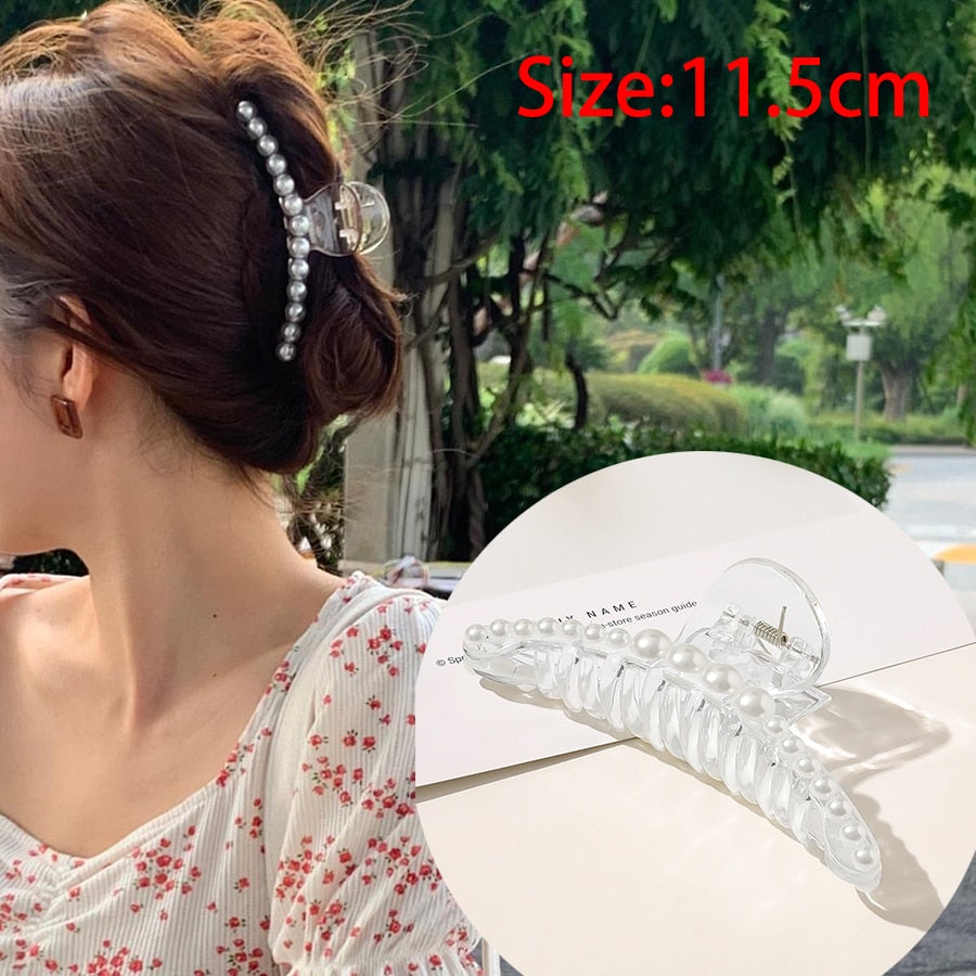 Haimeikang Acrylic Hair Claws Pearl Claw Clips For Woman Large Size Barrette Crab Ladies Fashion Hair Accessories
