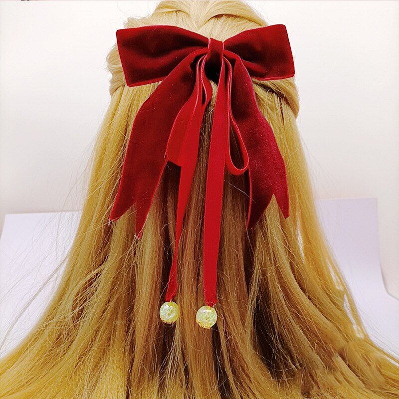 Vintage Big Large Velvet Bow Hairpins Barrettes For Women Girls Wedding Long Ribbon Korean Hair Clip Hairgrip Hair Accessories