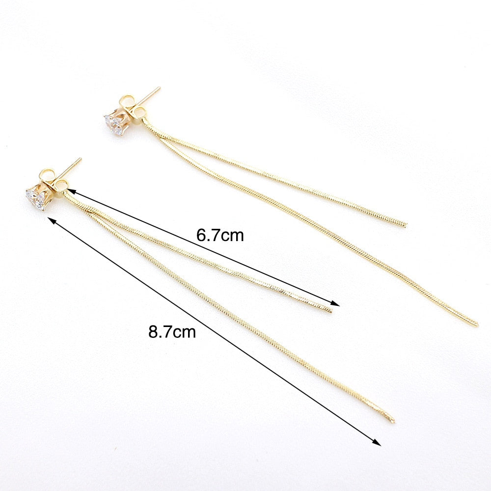 2022 New Gold Color Long Crystal Tassel Dangle Earrings for Women Wedding Drop Earring Fashion Jewelry Gifts
