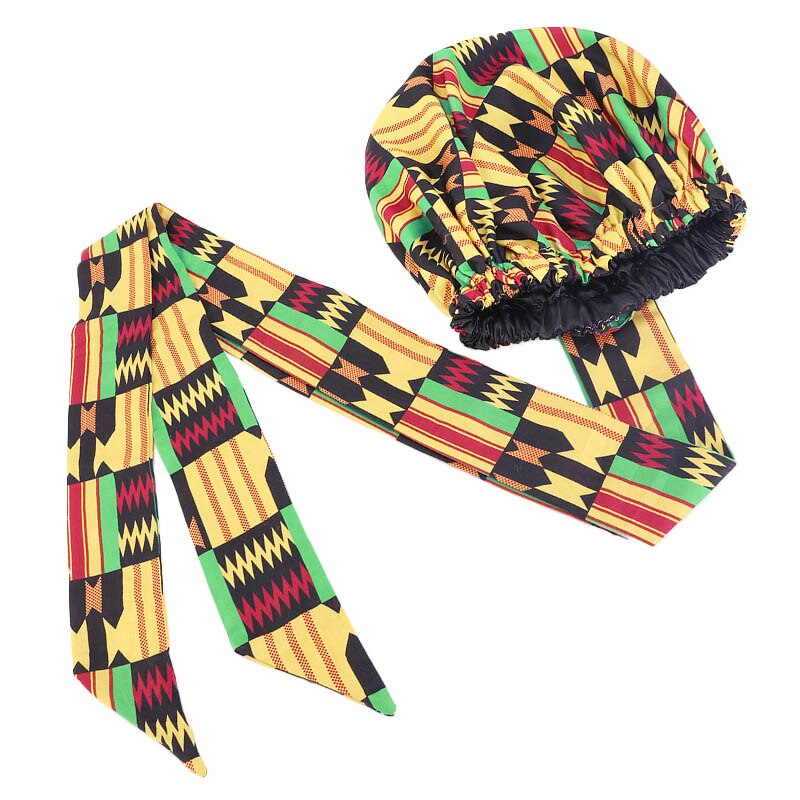 New African Print Satin Bonnet Headwrap In Women&#39;s Hair With Long Ribbon Wrap Double Layer Headwrap Ankara Hair Wrap Accessories
