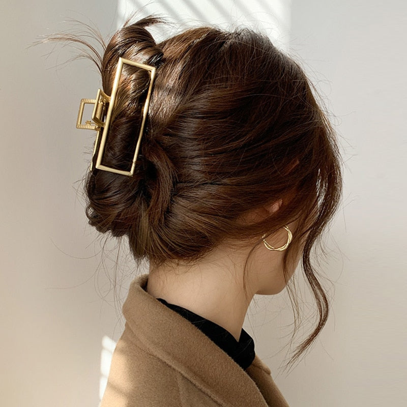 New Women Elegant Gold Silver Hollow Geometric Metal Hair Claw Vintage Hair Clips Headband Hairpin Fashion Girl Hair Accessories