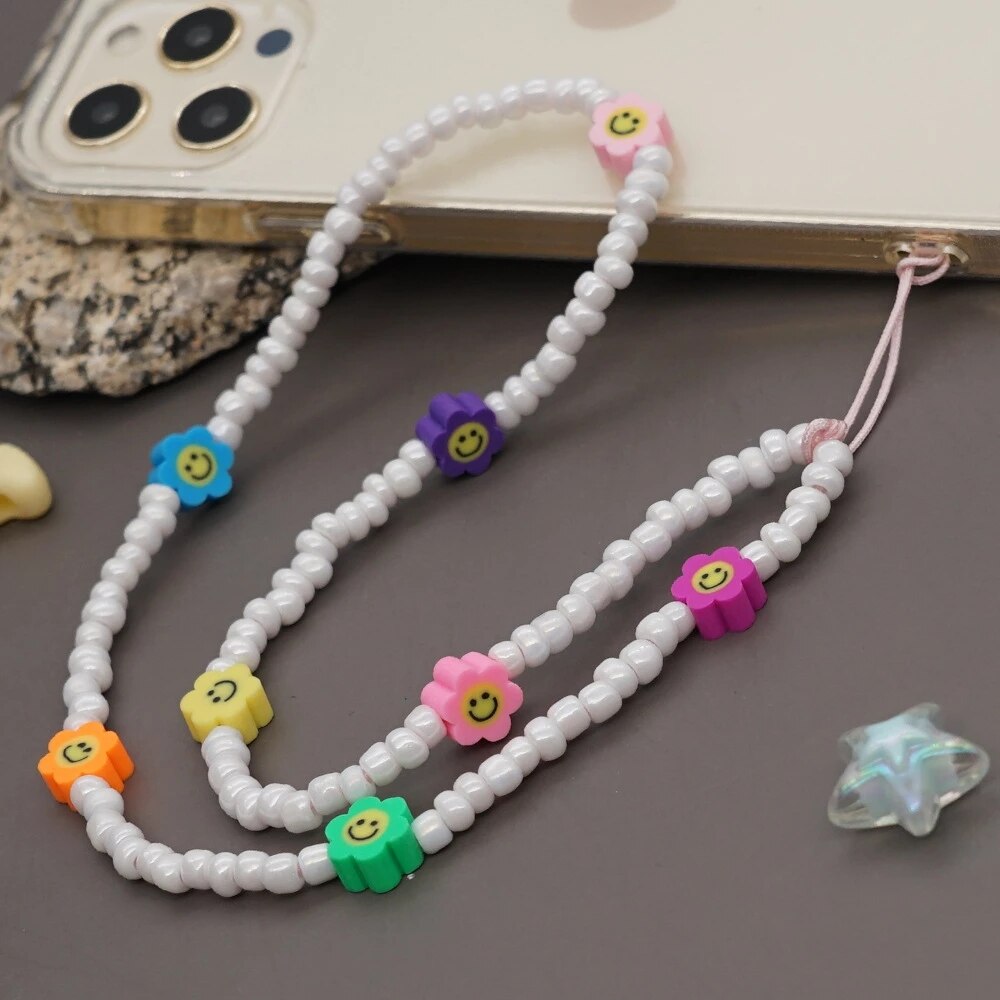 2022 Trendy Black Phone Chain Beads LOVE Letter Phone Case Charm Mobile Strap Jewelry For Women Telephone Anti-Lost Lanyard Gift