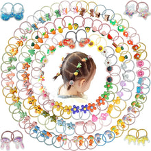 Load image into Gallery viewer, 60/120PCS Cartoon Hair Ties Baby Girl Hair Accessories Kawaii  Bobbles Elastic Rubber Bands for Children Kids Ponytail Holder