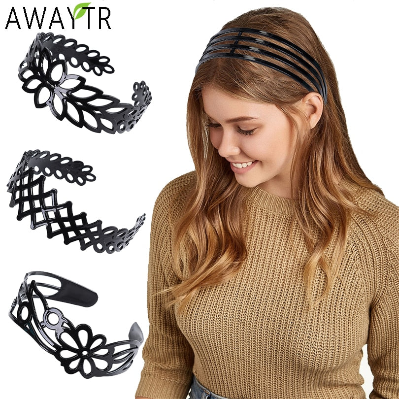 AWAYTR Plastic Bezel Hair Head Hoop Wide Women Hairband Fashion Headband Flowers New Non-slipped Headdress Hair Accessories