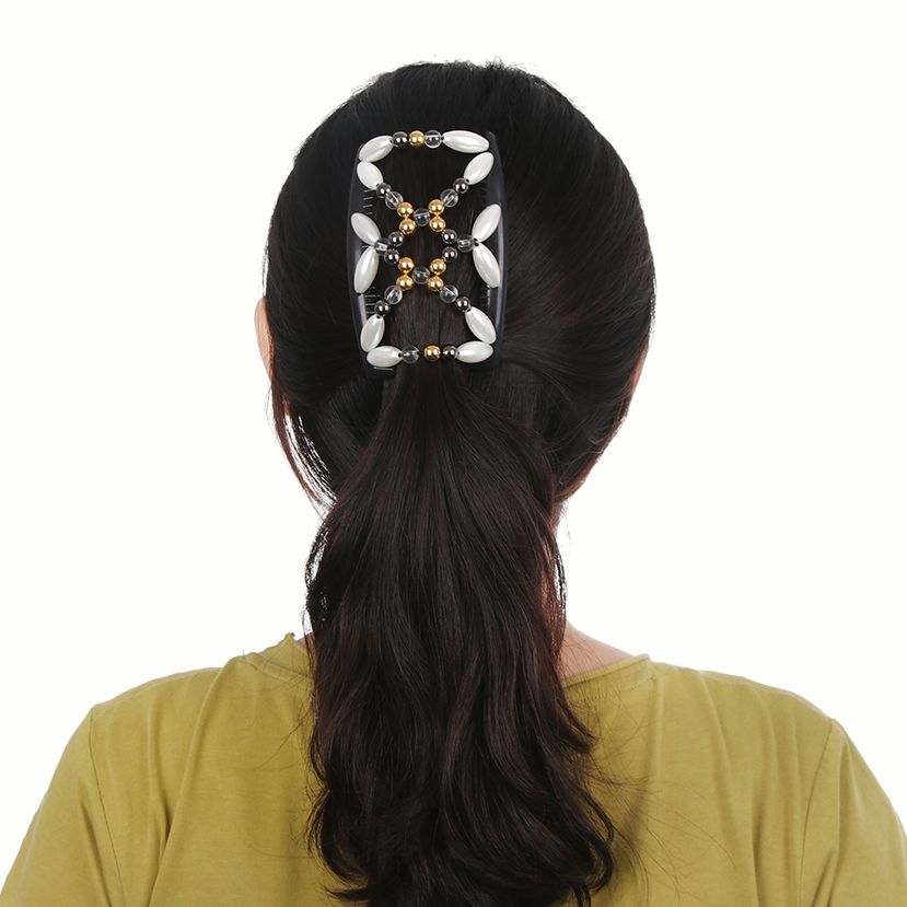 Women Elastic Banana Clip Hairpin Stretch Double Magic Hair Comb Hair Clip Handmade Beaded Hair Clip Accessories Ponytail Holder