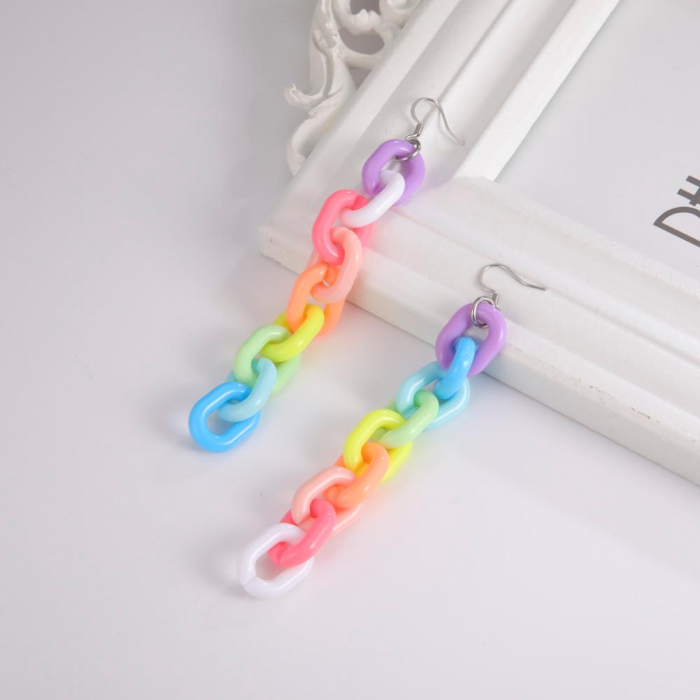 Sipuris Candy Color Acrylic Earrings Long Chain Personality Statement Earring For Women Rainbow Geometric Jewelry Party Gift New