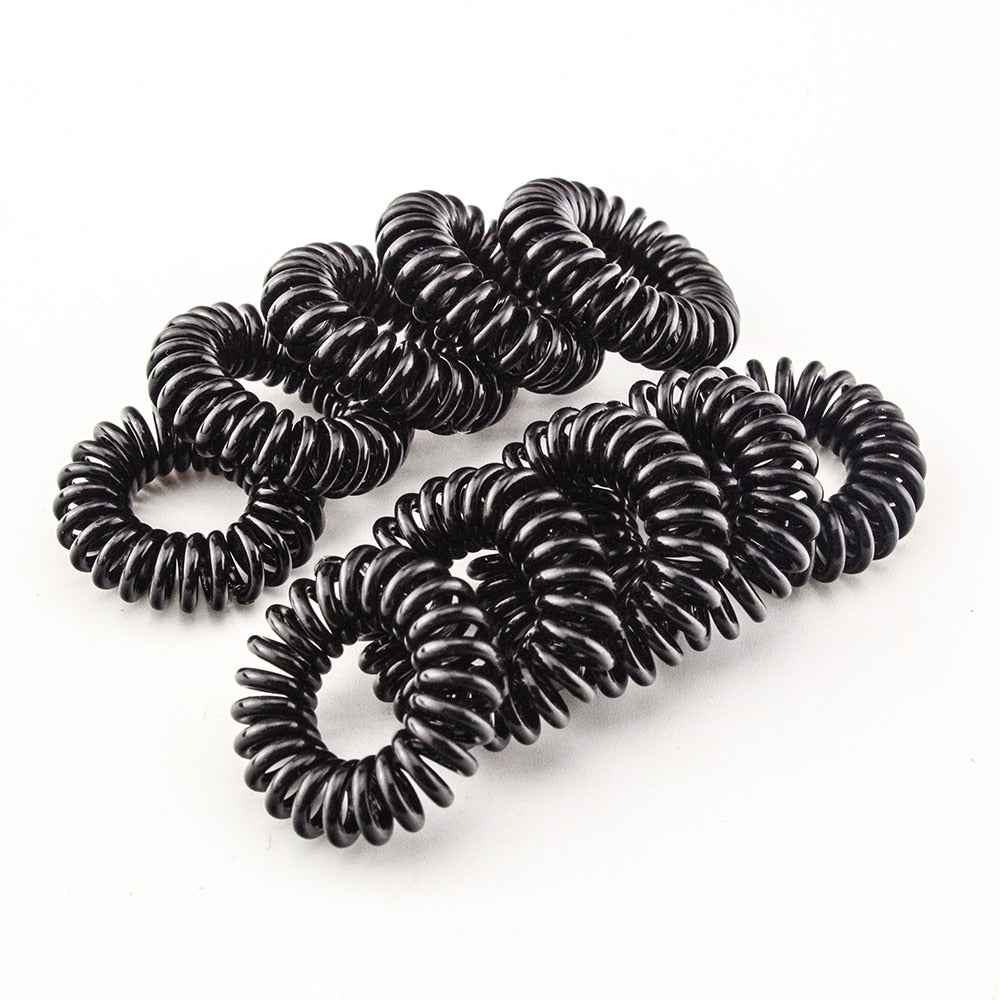 10 Pcs Rubber Hair Bands for Women Hair Accessories Girl Phone Cord Spiral Hair Ties Gum Cute Elastic Black Hair Rings Band 2022