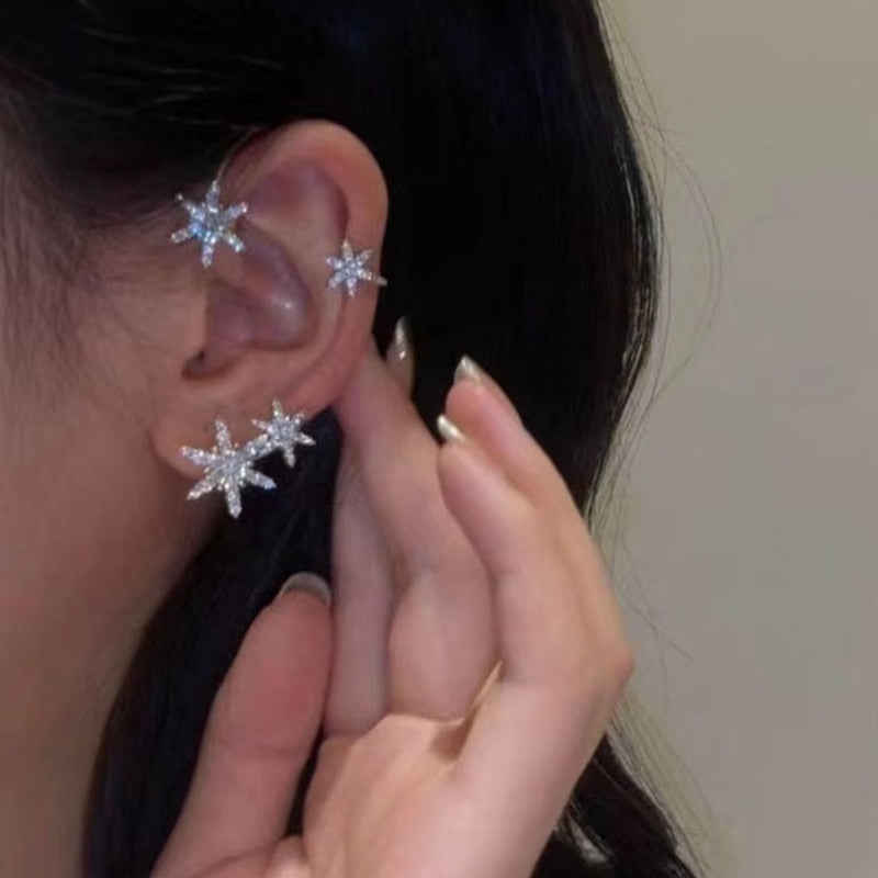 Silver Plated Metal Butterfly Ear Clips Without Piercing For Women Sparkling Zircon Ear Cuff Clip Earrings Wedding Jewelry