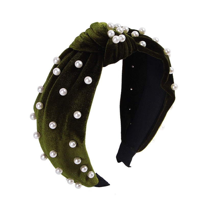New Elegant Pearls Velevt Padded Hairband Headband for Women Thick Sponge Hair Hoop Head Band Fashion Hair Accessories