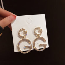 Load image into Gallery viewer, Luxury Female Big White Round Hoop Earrings Fashion Gold Color Color Wedding Earrings Double Zircon Stone Earrings For Women