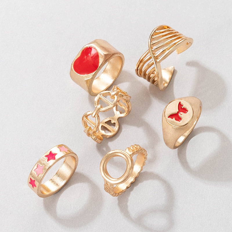 KSRA Boho Vintage Gold Star Knuckle Rings For Women BOHO Crystal Star Crescent Geometric Female Finger Rings Set Jewelry 2022