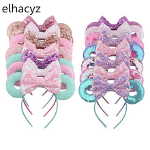 Load image into Gallery viewer, 2022 Macaron Sequins Summer Mouse Ears Hairband Women Girls Hair Bows Donuts Ears Headband Kids Birthday Party Hair Accessories