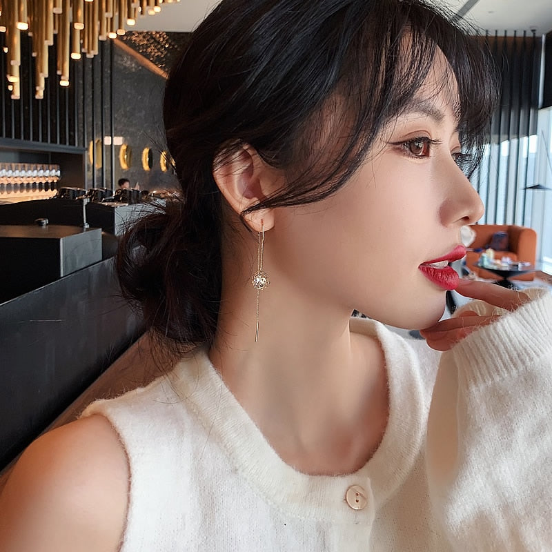 2022 New Elegant Hollow Out Zircon Flower Long Earrings Fashion For Woman Korean Jewelry Luxury Party Girl&#39;s Unusual Earrings
