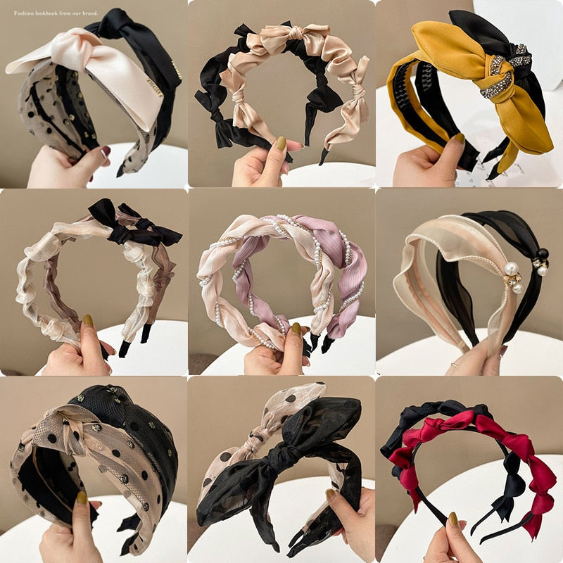 2022 New Woman Headband Wide Side Multifunction BowKnot High Quality Hair bands Korean Bow Pleated Hair Hoop Hair Accessories