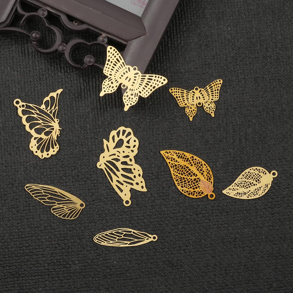 10pcs Butterfly Wings DIY copper hollow leaves craft metal charm for DIY vintage necklace earring pins accessories