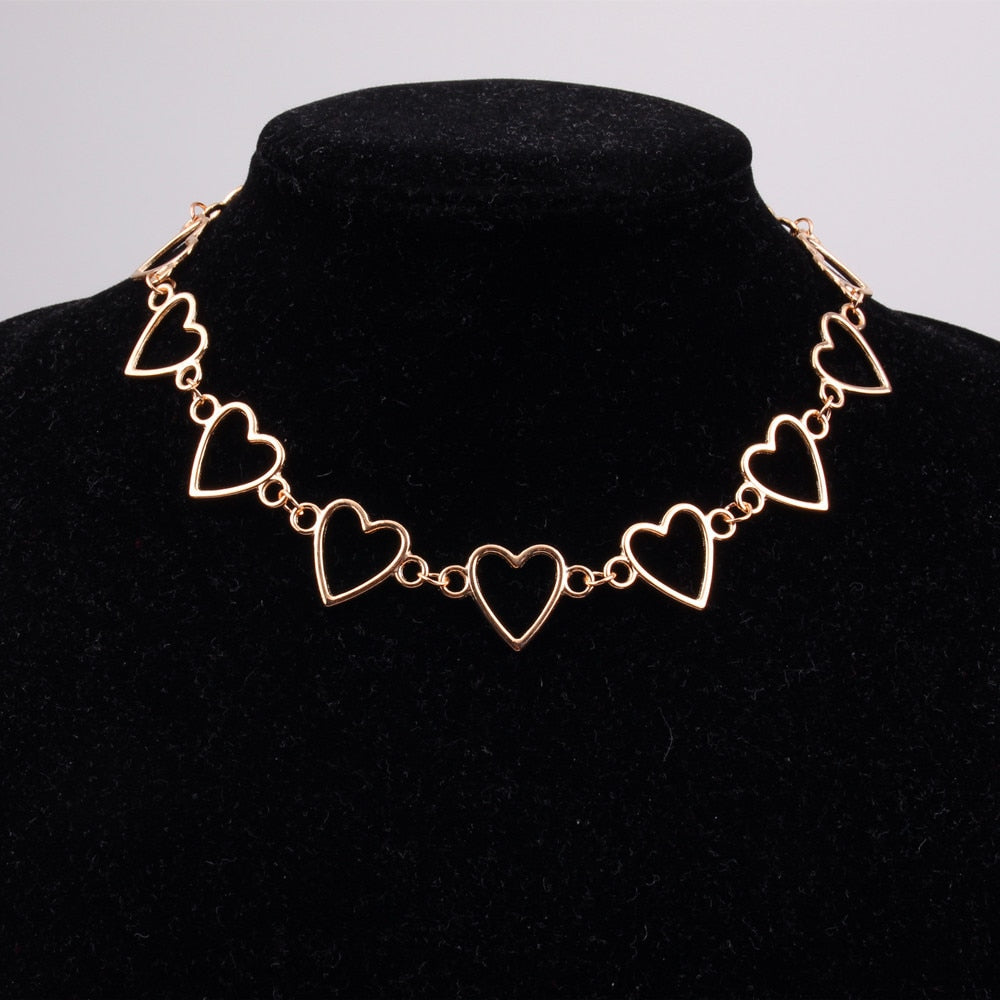 Independent Gothic Metal Hollow Connecting Heart Neck Chain Collar Necklace Women&#39;s Egirl Cosplay Aesthetic Jewelry Jewelry
