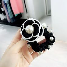 Load image into Gallery viewer, White Big Pearl Flower Camellia Hair Ties Ropes Luxury Handmade Rose Alloy Elastic Hair Band Princess Crystal Hair Accessories