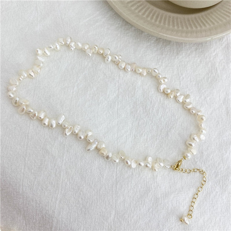 2022New Vintage Irregular Pearl Jewelry Gold Plated Chunky Link Chain Layered Necklaces for Women Ladies Pearl Necklace