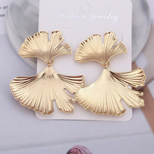Load image into Gallery viewer, Bohemian Geometric Gold Color Ginkgo biloba Leaf Shape Drop Earrings for Women Statement Earring Jewelry Accessories Punk