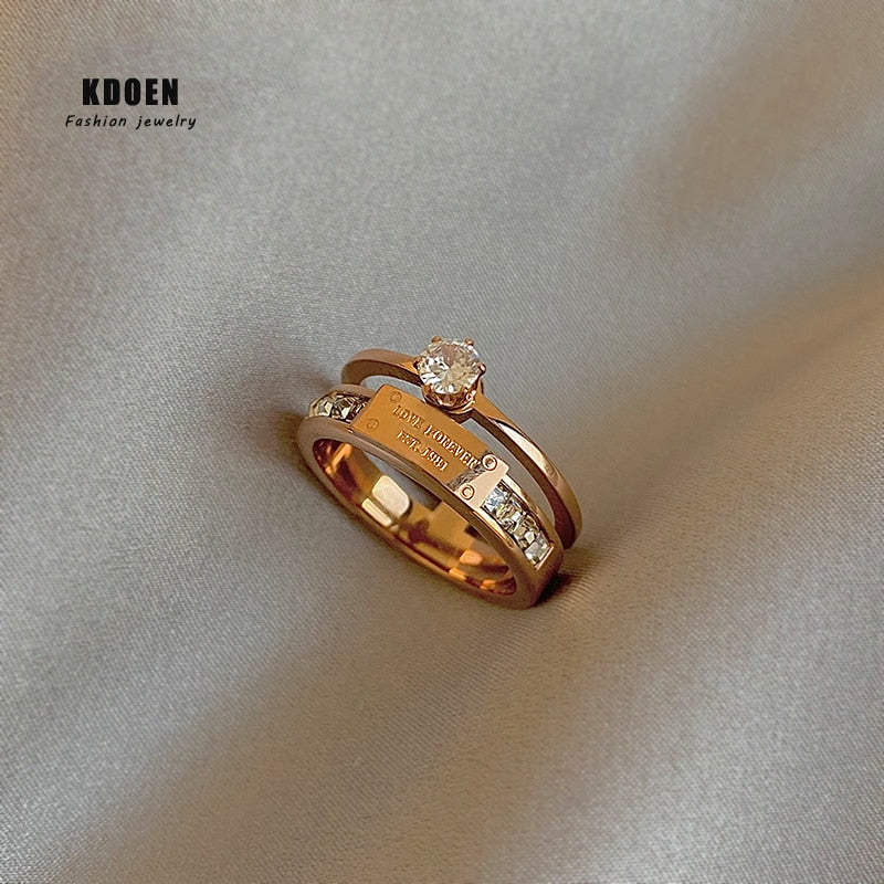 2022 New Classic Titanium Steel Rose Gold Double Letter Rings For Woman Fashion Finger Jewelry Party Girl&#39;s Temperament Ring