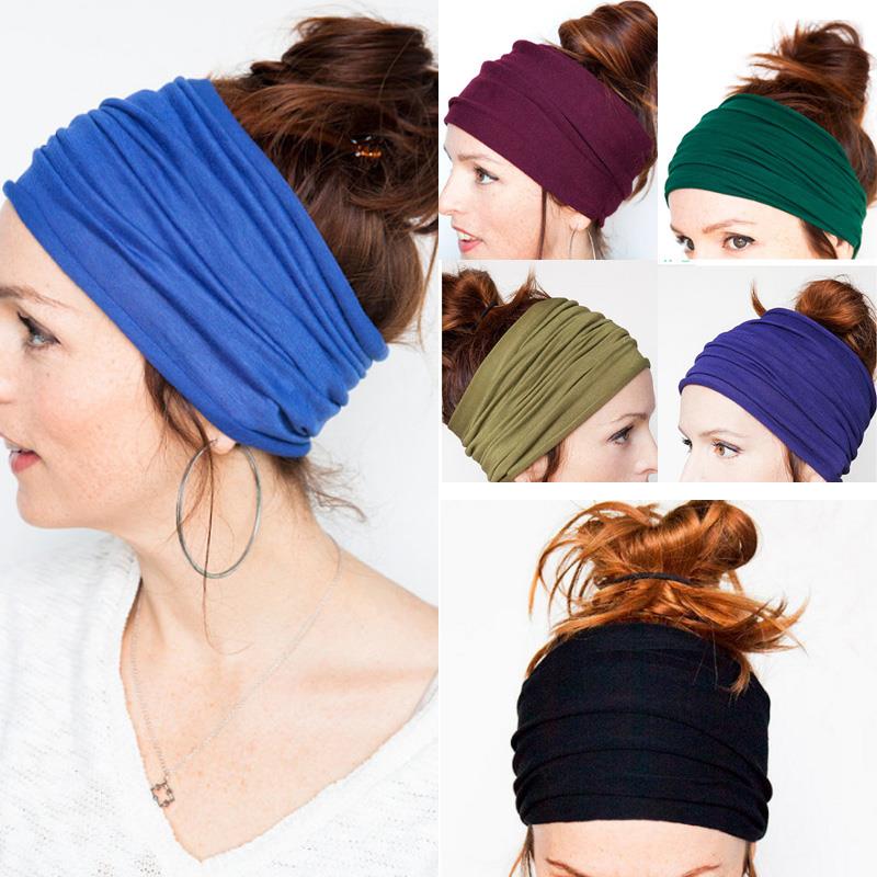 1pc New women Elastic Headband Casual Workout Solid Color head wrap Girl Wide Turban Elastic Stretch Running Soft Yoga