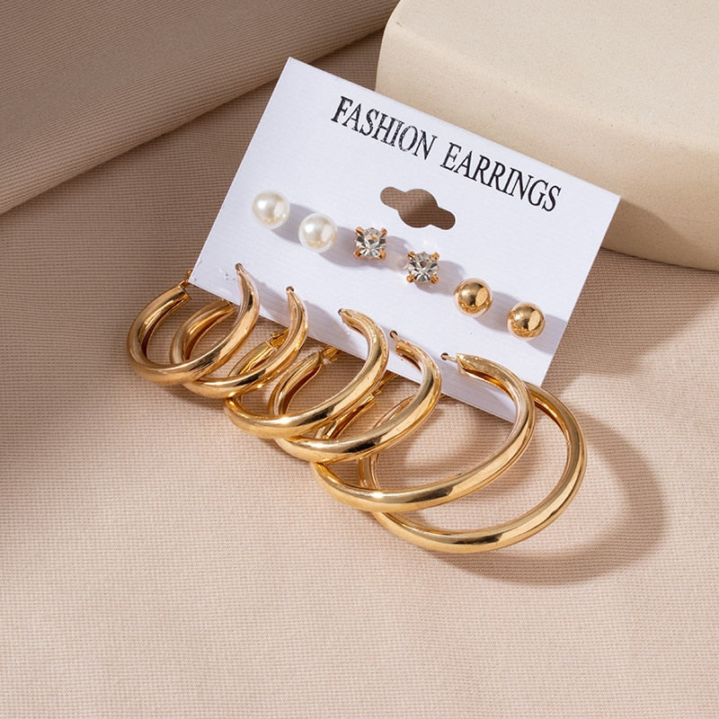 Women&#39;s Earrings Set Retro Korean Geometric Stud Earrings for Women Korean Gold Small Metal Pearl Earring 2022 Trend Jewelry