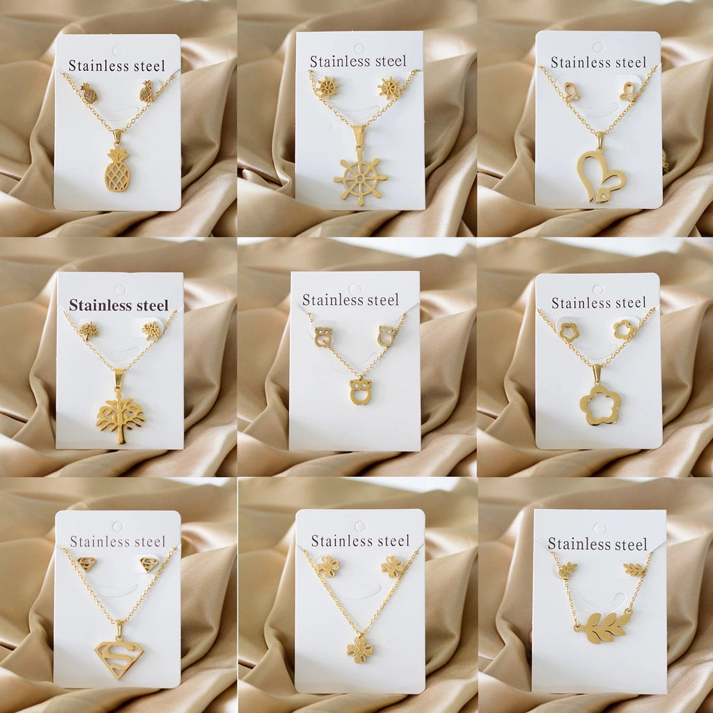 серьги Animals Plants Flowers Butterfly Pendant necklace earrings Sets Stainless Steel For Women Gold Color 2022 Trendy Wholesal
