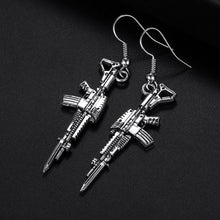 Load image into Gallery viewer, Trendy Vintage Rifle Gun Shape Antique Silver Plated Punk Hiphop Rock Style Retro Drop Earrings for Women Girl &amp; Man Jewelry